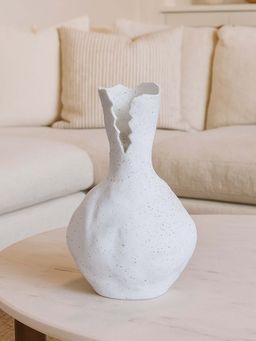 Aarvi Decor - White Broken Design Ceramic Amphora Shaped Vase