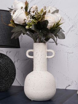 Aarvi Decor - White Vertical Channel Tufting Ceramic Amphora Shaped Vase