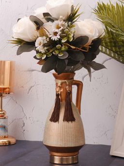 Aarvi Decor - Golden Glossy Decorative Ceramic Retro Vase for Home and Office