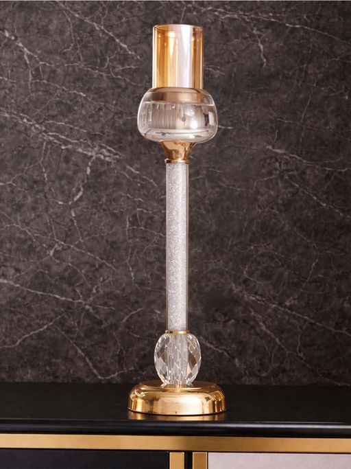 Aarvi Decor Gold Crystal Filled Candle Holder