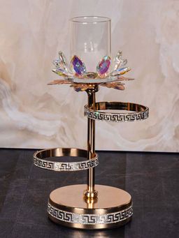 Aarvi Decor - Gold Crystal Flower Metal Candle Holder