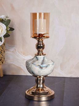 Aarvi Decor - Gold Lux Marble Finish Metal Candle Holder
