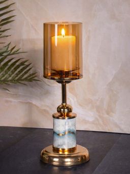 Aarvi Decor - Gold Marble Finish Metal Candle Holder