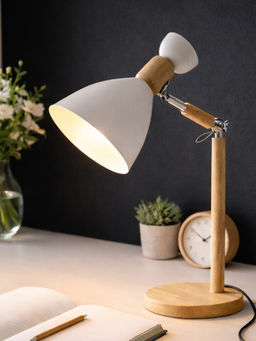 Aarvi Decor - Wooden Metallic White Study Desk Lamp
