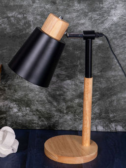 Aarvi Decor - Wooden Metallic Black Study Desk Lamp