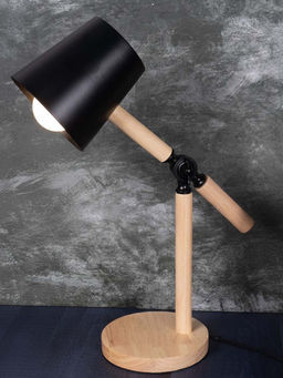 Aarvi Decor - Wooden Metallic Black Study Desk Lamp