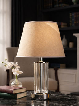 Aarvi Decor - Beige Chrome Glass Table Lamp