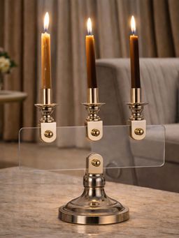 Aarvi Decor - Gold Opaluxe 3-Arm Metal & Glass Candle Holder