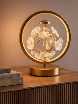 Aarvi Decor - Gold Crystal & Metal Decorative Floral Led Lamp
