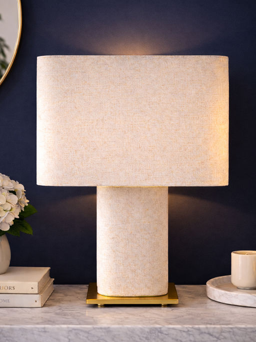 Aarvi Decor Beige Linen & Metal Decorative Luxe Majesty Table Lamp