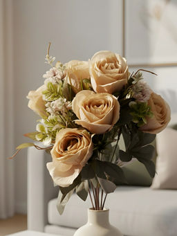 Aarvi Decor - Yellow Rose Silk Bunch Single Stem Flower