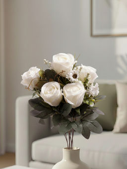 Aarvi Decor - White Rose Silk Bunch Single Stem Flower