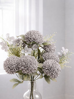 Aarvi Decor - Gray Chrysanthemums Silk Bunch Single Stem Flower