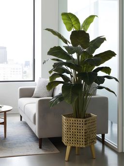 Aarvi Decor - Golden Metal And Wood Freestanding Hexagonal Luxe Planter
