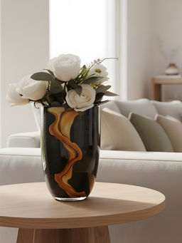 Aarvi Decor - Midnight Crest Transparent Black Glass Vase