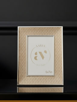 Aarvi Decor - Beige Faux Leather Basket Weave Tabletop Decorative Photo Frame