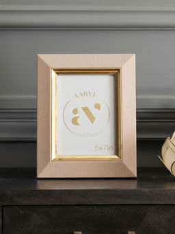 Aarvi Decor - Beige Faux Leather Tabletop Decorative Photo Frame For Home Green 5 X 7 Inches