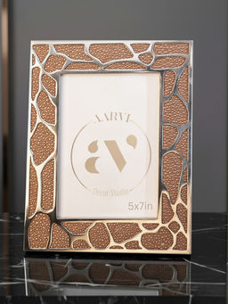 Aarvi Decor - Metal Faux Leather Tabletop Decorative Photo Frame For Home Brown 5 X 7 Inches
