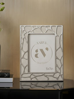 Aarvi Decor - Metal Faux Leather Tabletop Decorative Photo Frame For Home White 5 X 7 Inches