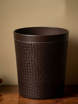 Aarvi Decor - Faux Leather Luxe Dustbin Trash Bin For Living Room Bedroom & Office Brown