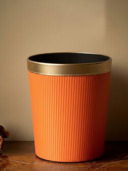 Aarvi Decor - Faux Leather Luxe Dustbin Trash Bin For Living Room Bedroom & Office Orange