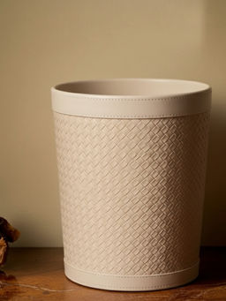 Aarvi Decor - Faux Leather In & Out Dustbin Trash Bin For Living Room Bedroom & Office Beige