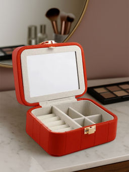 Aarvi Decor - Red with Mirror Faux Leather Travelling Jewellery Box