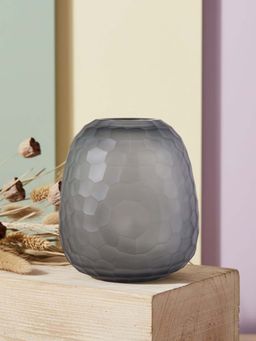 Aarvi Decor - Grey Smokey Frost Transparent Glass Vase