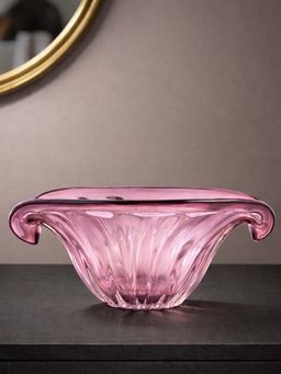 Aarvi Decor - Pink Vertical Ridges Blooming Flower Glass Bowl Vase
