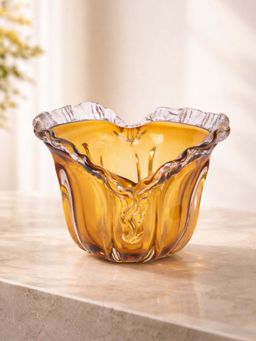 Aarvi Decor - Gold Honey Hand-Blown Wavy Edge Glass Flower Vase