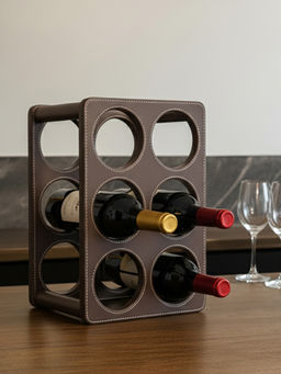 Aarvi Decor - Brown Faux Leather 6 Bottle Premium Wine Rack