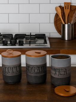 Aarvi Decor - Grey Ceramic Jar Containers with Lid (Pack of 3)