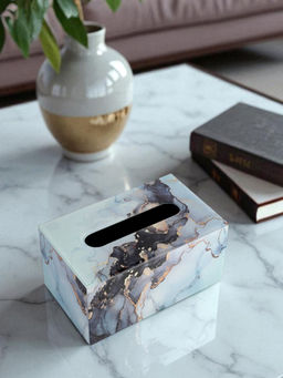 Aarvi Decor - Luxury Blue Glass Marble Finish Tissue Holder