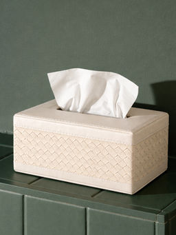 Aarvi Decor - Off White Faux Leather Tissue Holder