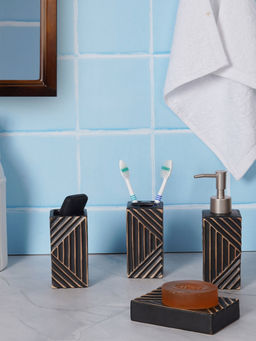 Aarvi Decor - Black Porcelain Vintage Charm Soap Dispenser + Toothbrush Holder + Tumbler + Soap Dish