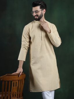SOJANYA - Men Cotton Thread Embroidered Beige Long Kurta