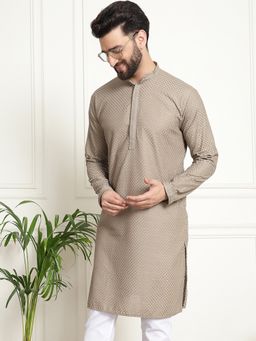 SOJANYA - Men Cotton Embroidered Thread Work Coffee Brown Long Kurta