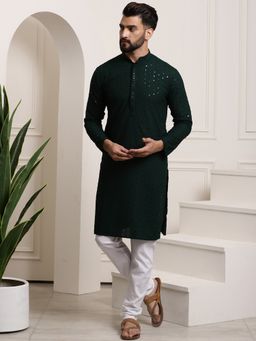 SOJANYA - Men Pure Cotton Green Sequence Long Kurta