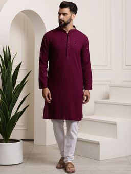SOJANYA - Men Pure Cotton Purple Sequence Long Kurta