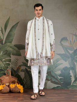 Odette - White Viscose Silk Embroidered Stitched Kurta
