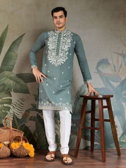 Odette - Green Viscose Silk Embroidered Stitched Kurta