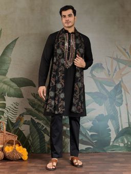 Odette - Black Viscose Rayon Embroidered Stitched Kurta