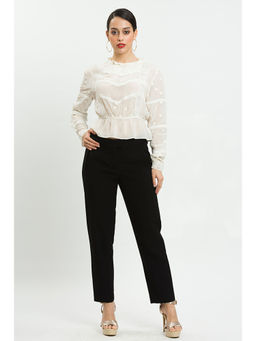 How When Wear - White High Neck Pleated Lace And Embroidery Top