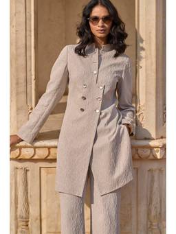 dash and dot - Taupe Textured Longline Jacket