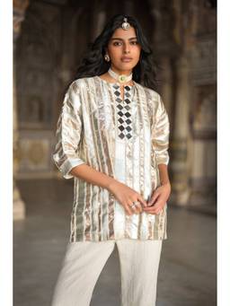 dash and dot - Gold Mirrorwork Gota Ribbon Top
