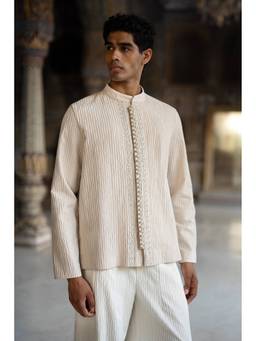 dash and dot - Off White Dori Embroidered Textured Shirt