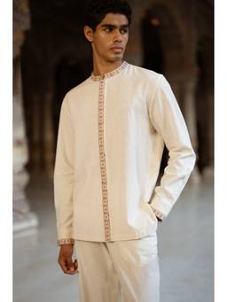 dash and dot - Off White Aari Embroidered Linen Shirt