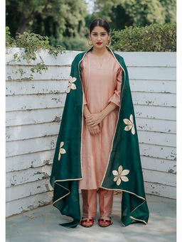 House of Pink - Chanderi Floral & Gota Kurta Pant & Dupatta (Set of 3)