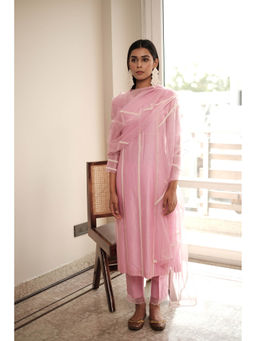 House of Pink - Chanderi Embroidered & Embellished Kurta Pant & Dupatta (Set of 3)