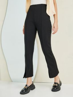 Styli - Black Mid Rise Boot Cut Pant with Slit